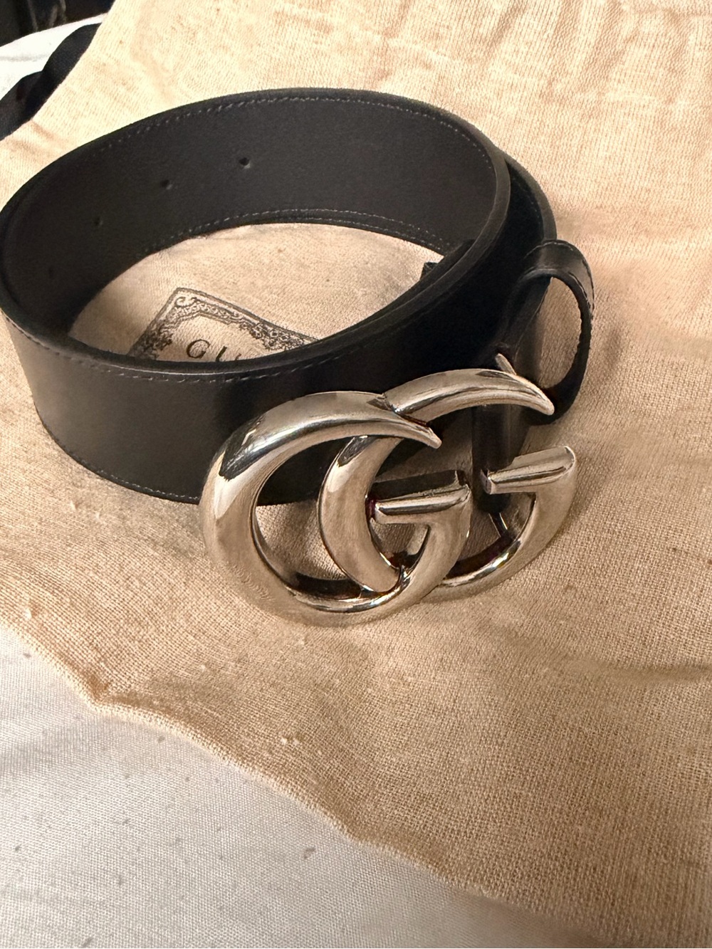 Gucci Black Leather Belt with Silver Interlocking GG Buckle